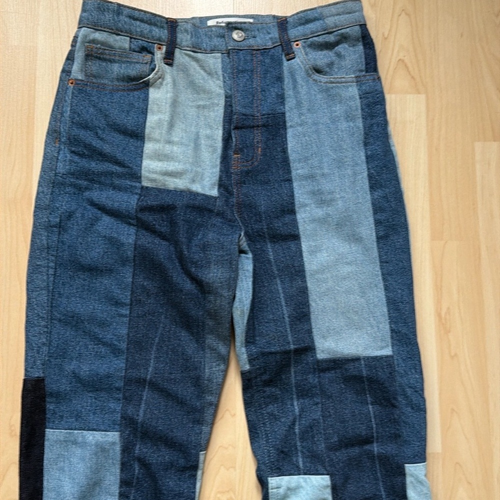 Reformation Patchwork High-Rise Jeans in Light and Dark Blue - Picture 7 of 12